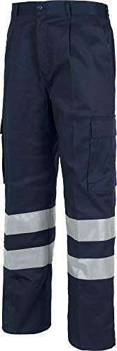 WORKTEAM Pantalón Recto Visibilidad Realzada EN 17353 Tipo B2, con Cintas Reflectantes, Múltiples Bolsillos, Cintura Elástica y Cierre de Cremallera – Ropa Trabajo Unisex Marino 42