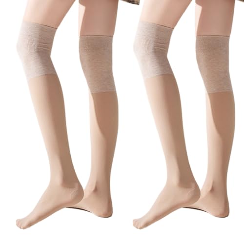 2 Pairs Premium Thermal Knee Support Opaque Tights for Women with Designs Warm Knee-high Stockings