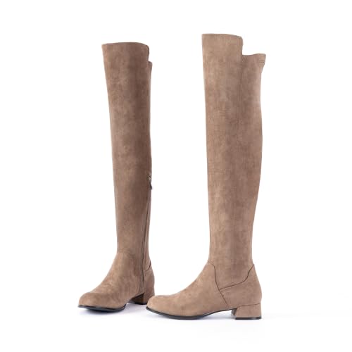 Women Thigh High Over the Knee Boots, Sand, Flat 1 Inch Heel, Size 6.5 | Non-Slip Sole, Easy Pull-On Side Zipper, Stretch Thigh-High Fit, Textured Durable Upper, Cushioned Padded Insole