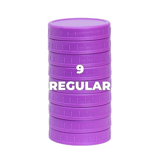 Jumterlee 9 stuks paarse gewone mond mason jar deksels met siliconen ringen, plastic glazen pot deksels voor metselaarpotten, past op bal, kerr en meer (paars)