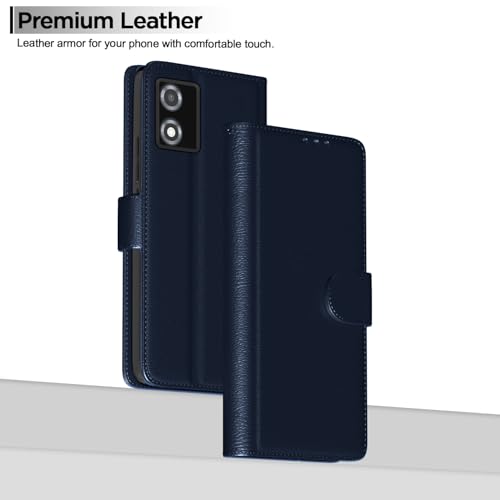 Image of Pikkme Flip Cover for Motorola Moto E13| Leather Finish | Shockproof with Card Pockets & Wallet Stand | Ultimate Protection Case(Blue)