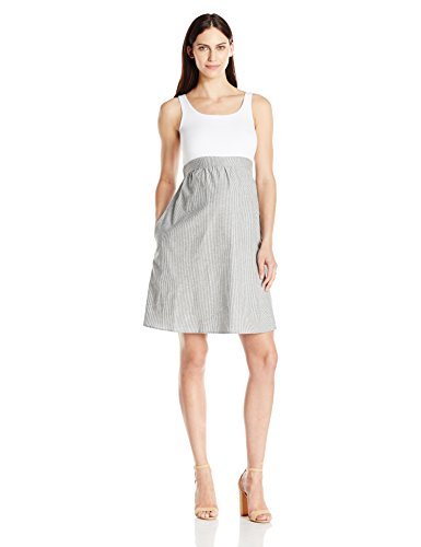 Maternal America Women's Maternity Empire Cotton Dress, White/Seersucker, Small #TOP11