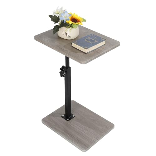Shilanmei サイドテーブル 昇降式 360度回転 高さ調節可能 45?80cm コの字型 ベッド横 テーブル 木目調天板 小物置き ベッドサイド 移動便利 ナイトテーブル 一人暮らし 食卓 小型 組立簡単 グレー (A-キャスターなし)