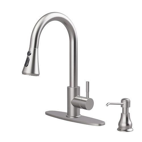 VXV Kitchen Faucet with Soap Dispenser, 3 Modes Kitchen Faucet with Pull Down Sprayer, Stainless