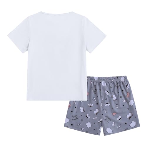 Image of VENTELAN Pajama Set For Women Cute PJS Summer Short Sleeve Shorts Sleepwear