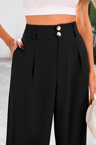 Image of CFLONGE Women Wide Leg Dress Pants High Waist Work Trousers Button Pleated Slacks Palazzo Pants Business Casual Outfits