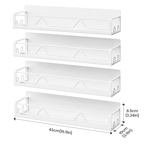Image of 16.9 Inch Wide Large Capacity Magnetic Spice Rack for Refrigerator, 4 Pack Metal Fridge Shelf, White