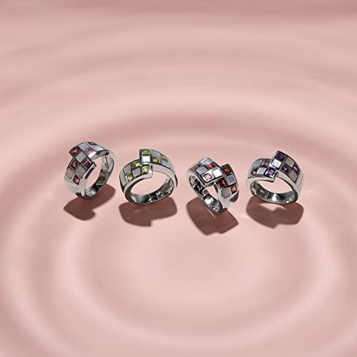 Sterling Silver Promise Ring Size 6-9 Mother of Pearl with Color Gemstone Contemporary Design for Women Birthstone Anniversary Engagement Band Ring4