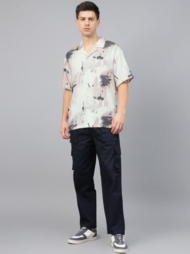 Image of Veirdo Poly Cotton Oversized Loose Baggy Fit Drop Shoulder Cool and Stylish Abstract Print Men Camp Collar Shirt