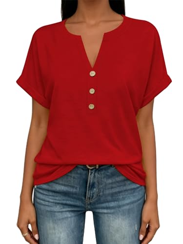 Image of EyMuse Womens Short Sleeve Henley Tops Fashion Casual V Neck Summer Tshirt | Summer Button Up Top Fashion Soft Basic Tees Blouses Spring Comfortable Classic Clothing Resort Wear for Women 2026