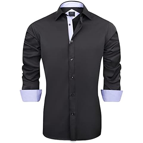 J.VER Mens Short Sleeve Non Iron Stretch Dress Shirt Business Casual Regular Fit Button Down Shirt Fashion Wedding Work Office Black/Blue Cover