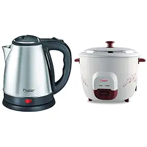 Prestige Electric Kettle Pkoss - 1500Watts, Steel (1.5Ltr), Black & Prestige Prwo 1.0 Red Colour Rice Cooker