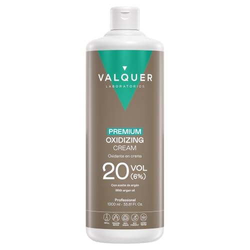 VALQUER Agua Oxigenada Premium en Crema 20 Volúmenes 6% | 1L | Oxidante Perfumado para Coloración Permanente y Decoloración Capilar con Aceite de Argán | Uso Profesional