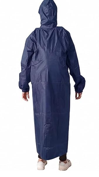 Image of Women's Waterproof Rain Coat, Blue, Full Length, Polyester, Adjustable Hood, Side Pockets, Free Size