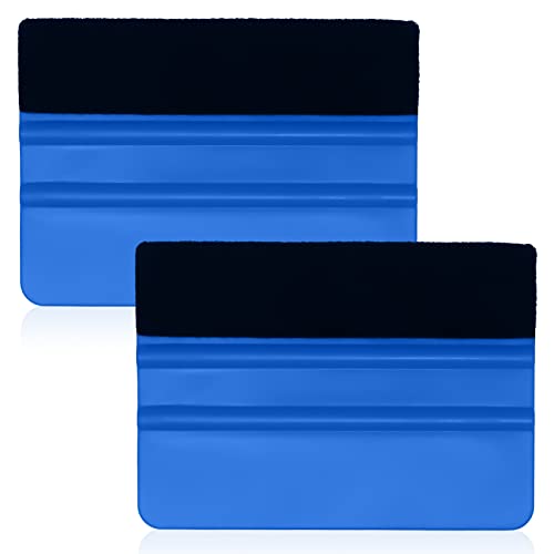 2 escobillas de Goma con Borde de Fieltro, Herramienta de Envoltura de Vinilo para Coche de 4 Pulgadas, rascador de escobilla de Goma de Vinilo, Herramienta de rascador Recto de Vinilo (Azul)
