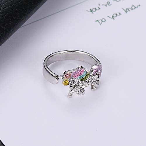 Alovesoul Adjustable Silver Tone Little Princess Rainbow Unicorn Ring Girl Ladies Fashion Rings Gift For Women #TOP2