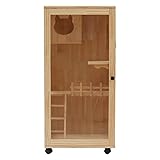 Guehomm Large Wooden Cat Condo, Cat House with Lockable Wheels Ventilation Glass Door, 23.6"x23.6"x47.4" Indoor/Outdoor Cats Enclosure, Kitten Cage with Shelter, Multi-Feature Cat Houses for Cats