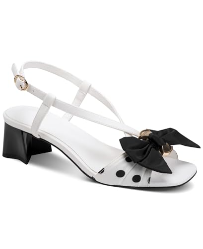 Image of KARL LAGERFELD womens Suttyn Heeled Sandal With Bow, Bright White/Black, 5