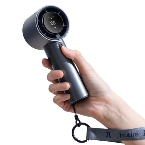 Image of JISULIFE Handheld Fan Pro1 with Digital Display, Lanyard, 100 Speed Adjustable for Travel /Camping /Outdoor, Gift for Women /Men 3600mAh (Blue)