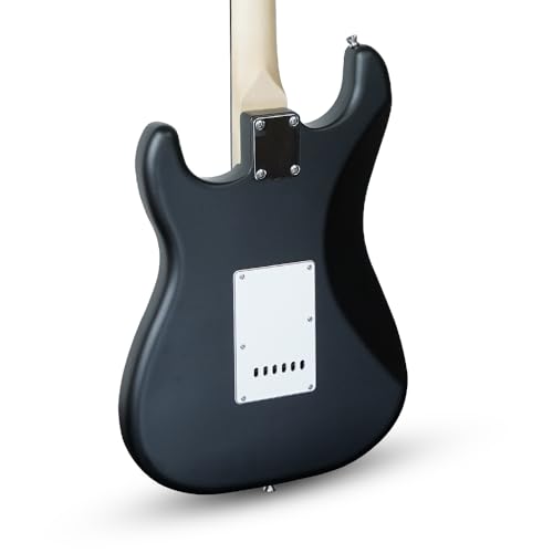 Image of Medellin 38 inch Electric Guitar - Strat Style | S-S-S Pickup Configuration | 21 Frets | Black Matte Finish | Maple Neck with Blackwood Fingerboard | Includes Gig Bag, Tremolo Arm, Cable & Allen Key