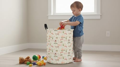 Image of CLOCOR Large Laundry Basket,Waterproof Nursery Hamper,Collapsible Fabric Storage Container,Room Decor,Gift Basket（Farm