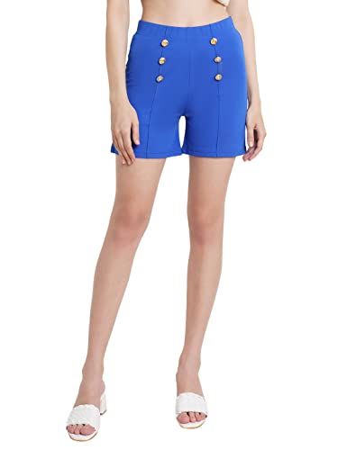 Image of POPWINGS Casual Solid Mid-Rise Button Shorts for Women || Shorts for Women Stylish || Pull-On Women Shorts || Summer Wear Shorts for Women