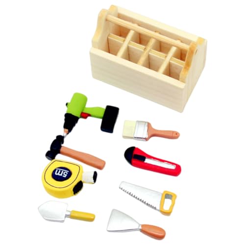 GXGM Boîte à Outils pour Maison de Poupée avec 8 Mini Outils 1:12, Accessoires pour Maison de Poupée,Mini Boîte à Outils en Résine, Ornements Décoratifs,Caisse A Outil Complete