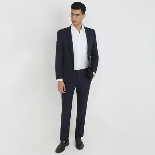 Image of Park Avenue Men Slim Fit Solid Pattern Poly Wool Lycra Blend Notch Lapel Full Sleeve Formal Suit