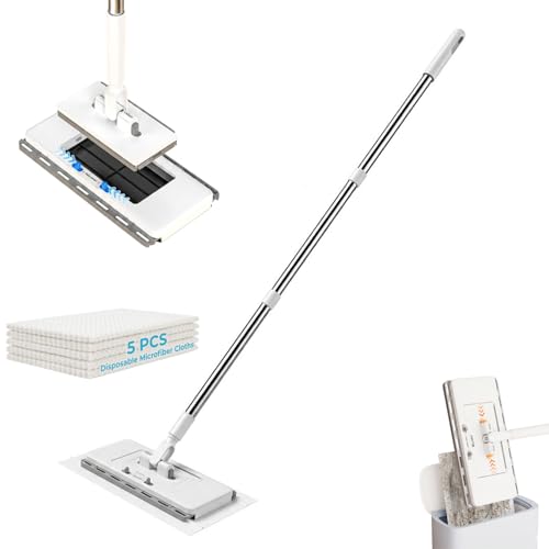2-in-1 Snap Grip Mini Mop, Hands Free Multi Purpose Flat Mop Cloth Changing with 360° Rotating Head, Zero-Touch Portable for Wall Floor Tile Mirror, Universal Pad Compatibility with Swiffer Pads