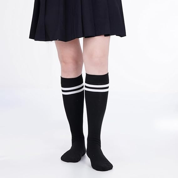 Image of WKLOUYHE 3 Pairs School Uniform Cotton Knee High Socks Athletic Sports Soccer Socks Tube Sock for Girls and Boys