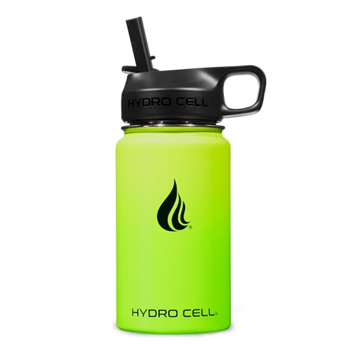Image of HYDRO CELL Stainless Steel Insulated Water Bottle with Straw - For Cold & Hot Drinks - Metal Vacuum Flask with Screw Cap and Modern Leakproof Sport Thermos for Adults (Neon 14oz)