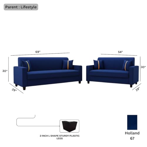 Image of FURNY Cosmos 5 Seater Fabric 3+2 Sofa Set (Dark Blue) Premium Velvet Finish | Durable Comfort | Ideal for Living Room