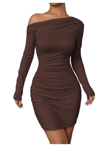 SOLY HUX Women's Ruched Bodycon Mini Dress Off The Shoulder Long Sleeve Fall Dresses
