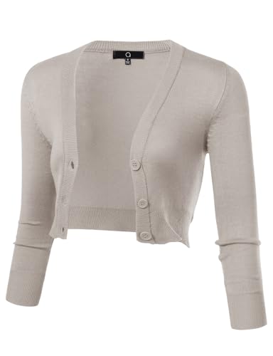Image of Allsense Women's Cropped Bolero Shrug Cardigan | 3 /4 Sleeve, Button Down, Lightweight Knit Sweater