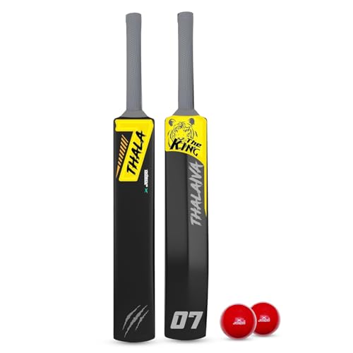 Image of Jaspo Thala Plastic Cricket Kit | 34 Inch Bat Specially Designed for Tennis Ball & Wind Ball | Durable Cricket Set for Kids, Beginners & Casual Play (Thala Bat with 2pc Ball)