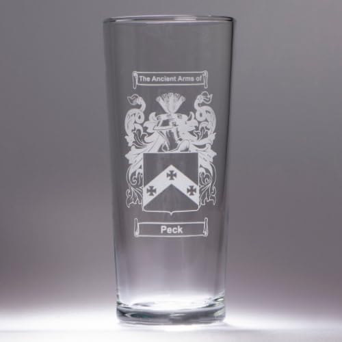 Personalised Pint Glass – Heraldic Surname Design Engraving – Beer Glass – Heritage Inspired Gift