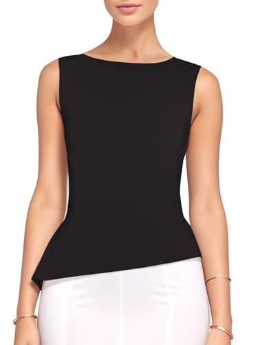 Going Out Summer Tank Tops for Women Trendy Y2k Cami Top Asymmetrical Sleeveless Boat Neck Solid Cute Shirts