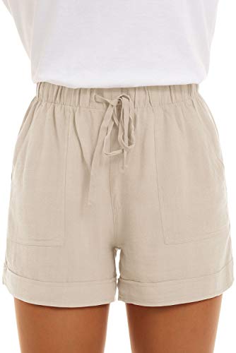 Smeng Women Shorts Summer Clothes Linen Blend Beach Cute Shorts For Women Cotton Beige Paperbag Petite 5 Inch Inseam Shorts Women Soffee Beige X-Large #TOP1