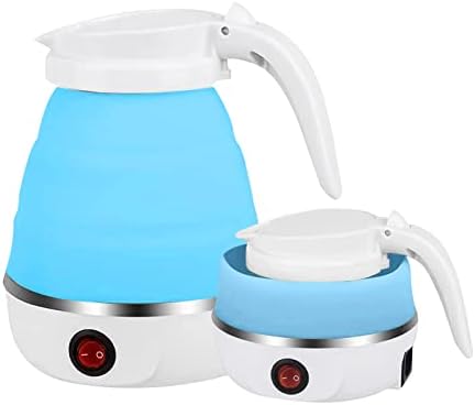 Foldable Electric Kettle, White/Blue/Pink Portable Electric Kettle, 600ml Mini Electric Kettle, Food Grade Silicone, for Hiking Camping and Indoor (Blue)