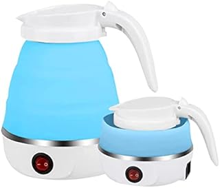 Foldable Electric Kettle, White/Blue/Pink Portable Electric Kettle, 600ml Mini Electric Kettle, Food Grade Silicone, for Hiking Camping and Indoor (Blue)