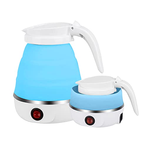 Faltbarer Silikon Wasserkessel, Elektrischer Wasserkocher Reisewasserkocher Mit Edelstahlboden 0.6 Liter Für Outdoor Wandern Camping Oder Motorradreisen (Blau) Cover