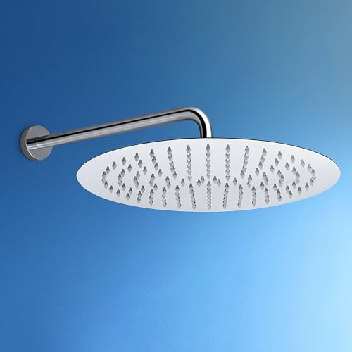 JOHO Alcachofa de Ducha con Brazo de ducha de Acero Inoxidable, Rociador para Ducha Redondo Cabezal de ducha lluvia con boquillas(D30 cm/40 cm)
