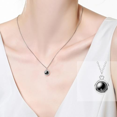Picture Necklace Personalized for Women - Customized Photo Projection Necklace Round Pendant Necklace - Birthday Anniversary Memorial Gifts Girlfriend Wife Mother Daughter2