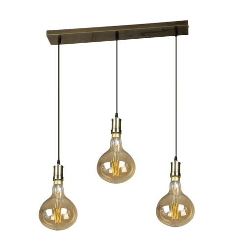Lámpara Sira E27 en metal cuero con sofisticadas tulipas ámbar y tres bombillas led