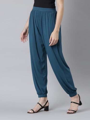 Image of GO COLORS Women Mid Rise Viscose Harem Pants | Wrinkle Free, Relaxed Fit, Free Size