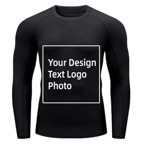 Customized Long Sleeve Swim Shirts for Men UPF 50+, Design Your Own Compression Shirt Rash Guard Athletic Shirt