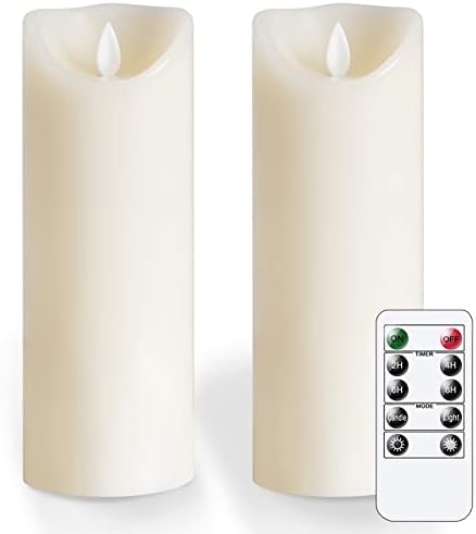 Panchydor 8” x 3” LED Flameless Candles,Ivory Battery Operated Flickering Pillar Candles with Remote Timer,Pack of 2 Real Wax Faux Electric Flameless Candles for Home Patern Dinner Decor