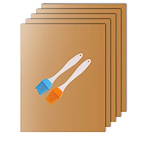 Tapis de Barbecue Réutilisable 5pcs Tapis de Cuisson Cuivre Plaque Feuille de Cuisson Four 40x33cm pour Barbecue gaz Charbon électrique 100% Anti-adhérent Tapis de cuisson en fibre de verre,Copper Cover