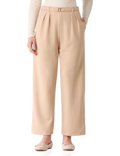 Image of Amazon Brand - Symbol Women Wide Leg Pleated Knit Crape Casual Trouser (Available in Plus Sizes)