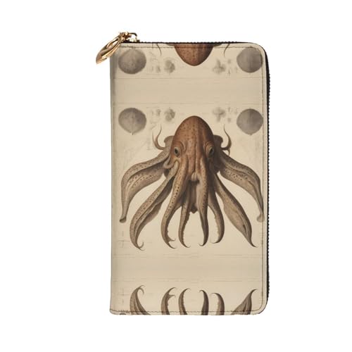 Stylish Cuttlefish on pattern Printing Leather Wallet - Long Clutch for Women, RDurable Material, 12 Card Slots, Zipper Compartments2